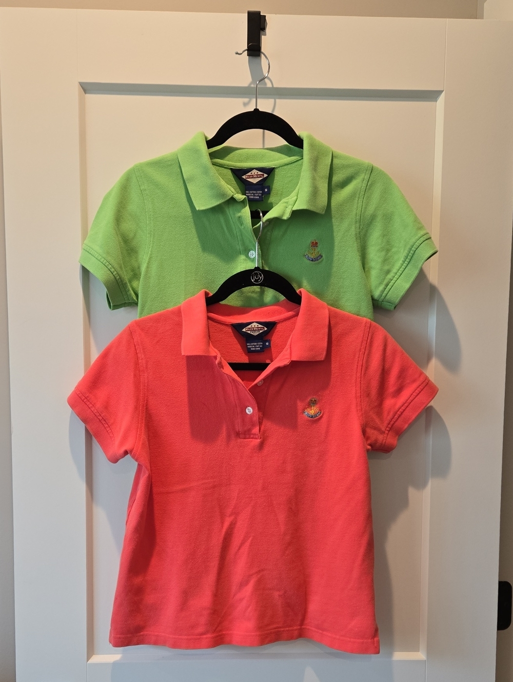 Ruff Hewn Short-Sleeve Polo Tees in Lime Green & Coral